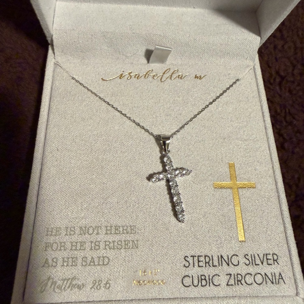 Abella Silver Cross Necklace with Cubic Zirconia